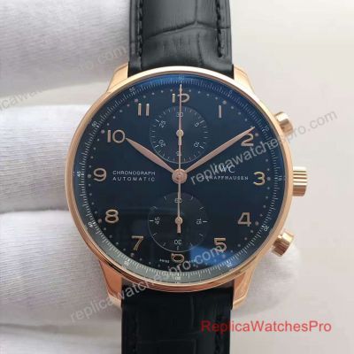 Swiss Copy IWC Portugieser Chronograph Watch Rose Gold Black IW371480